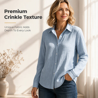 ✨ Crinkle Texture, Polished Everyday Style | Women's Button-Down Shirt
