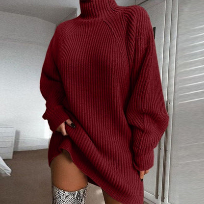 🖤🖤🧶 Relaxed Shape, Polished Look🍂 Women's Turtleneck Knit Sweater Dress