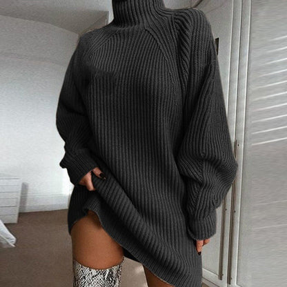 🖤🖤🧶 Relaxed Shape, Polished Look🍂 Women's Turtleneck Knit Sweater Dress