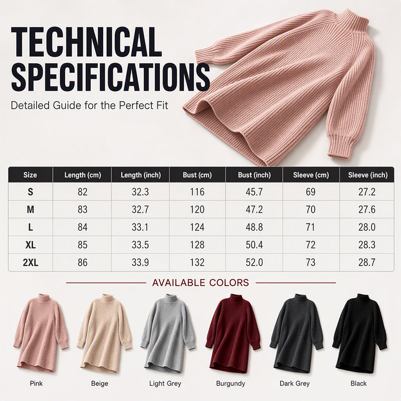 🖤🖤🧶 Relaxed Shape, Polished Look🍂 Women's Turtleneck Knit Sweater Dress