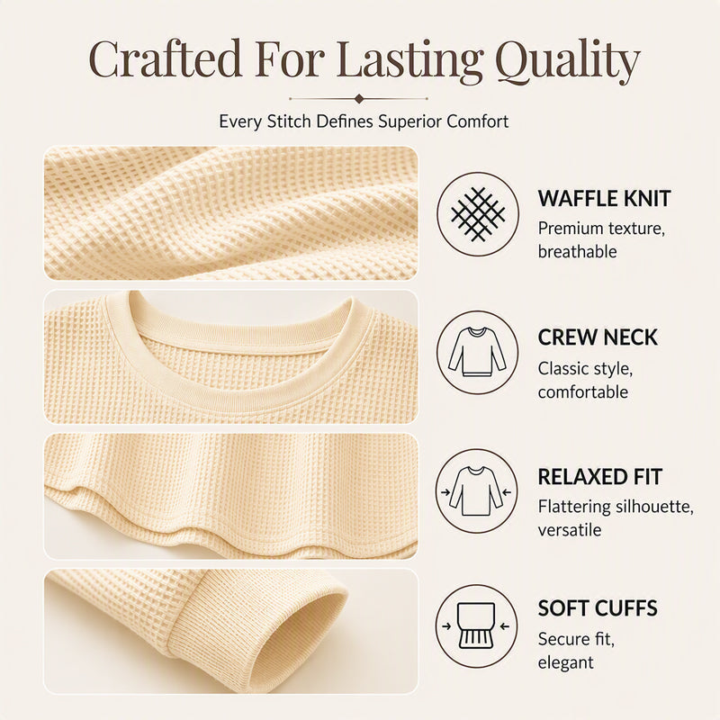 🧇 Textured Look, Relaxed Fit | Women's Waffle-Knit Loose-Fit Sweatshirt