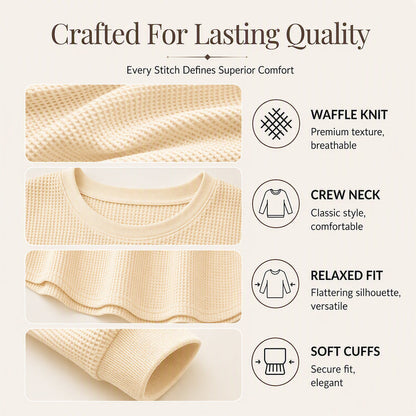 🧇 Textured Look, Relaxed Fit | Women's Waffle-Knit Loose-Fit Sweatshirt