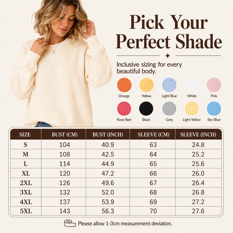 🧇 Textured Look, Relaxed Fit | Women's Waffle-Knit Loose-Fit Sweatshirt