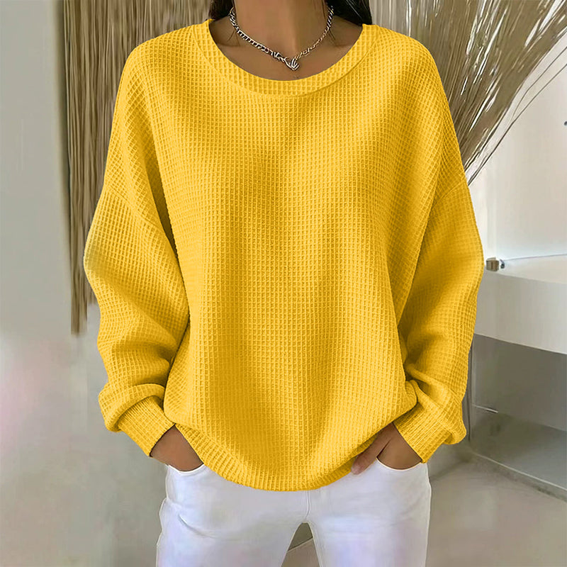 🧇 Textured Look, Relaxed Fit | Women's Waffle-Knit Loose-Fit Sweatshirt