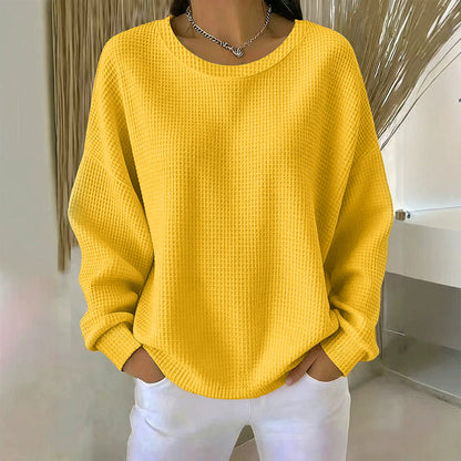 🧇 Textured Look, Relaxed Fit | Women's Waffle-Knit Loose-Fit Sweatshirt