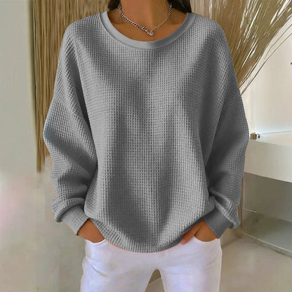 🧇 Textured Look, Relaxed Fit | Women's Waffle-Knit Loose-Fit Sweatshirt