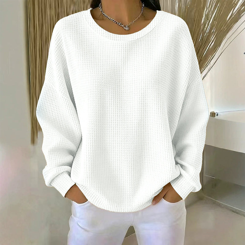 🧇 Textured Look, Relaxed Fit | Women's Waffle-Knit Loose-Fit Sweatshirt
