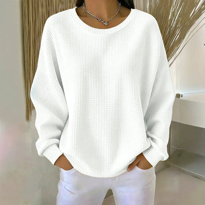 🧇 Textured Look, Relaxed Fit | Women's Waffle-Knit Loose-Fit Sweatshirt