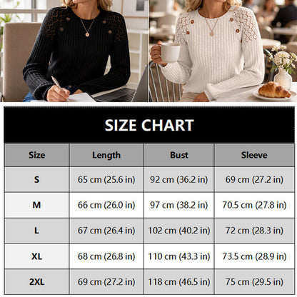 🖤🖤 🌸 Lace Detail, Easy Elegance | Women's Ribbed Knit Patchwork Long-Sleeve Top