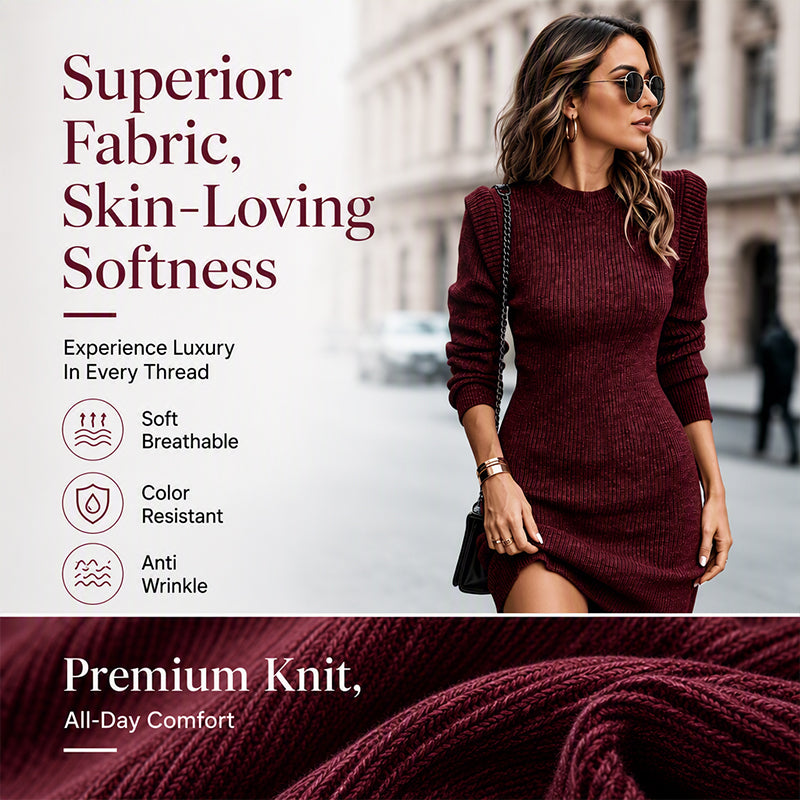 Women's Crew Neck Ribbed Knit Bodycon Dress