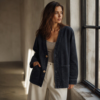 Women's Casual V-Neck Denim Cardigan