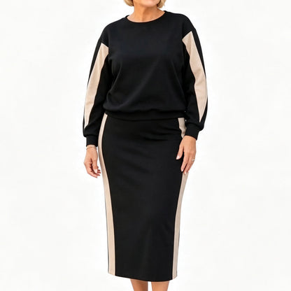 🖤🖤 ✨ Polished Two-Piece Style | Women’s Color-Block Knit Set