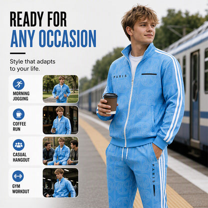 Men's Geometric Print Full-Zip Jacket & Pants Set