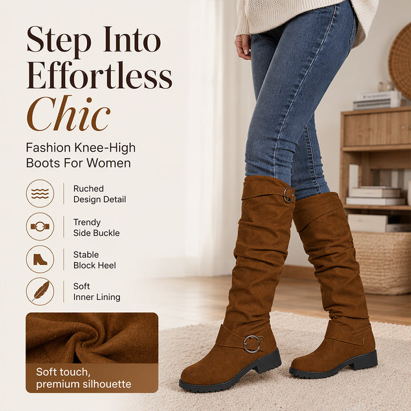 👢 Women’s relaxed-fit knee-high boots – buckle fastening + knee-high design