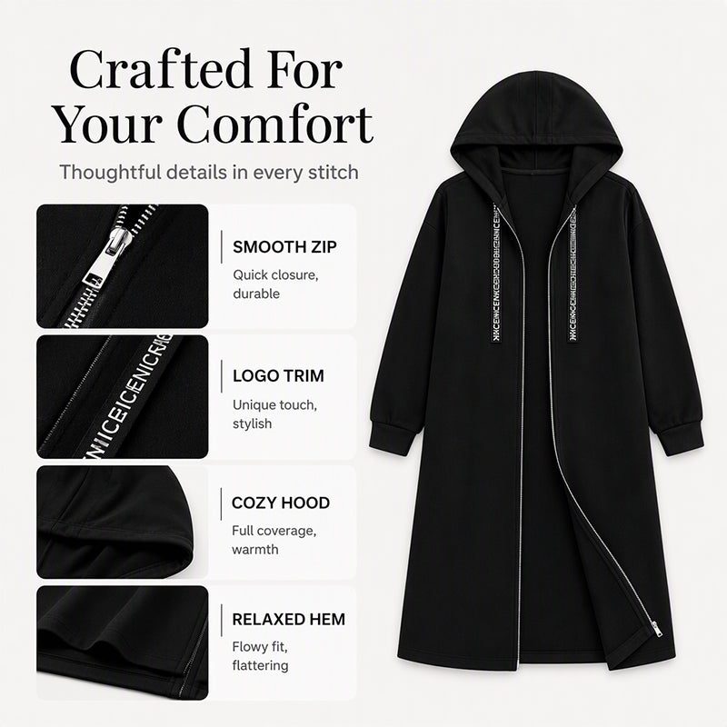 Women's Casual Longline Zip-Up Hooded Jacket ⚡