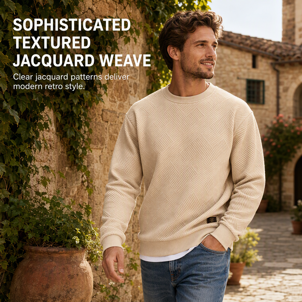 🖤🖤 Mens Long Sleeve Jacquard Crew Neck Sweatshirt Loose Fit Thickened Autumn Winter Top Plus Size
