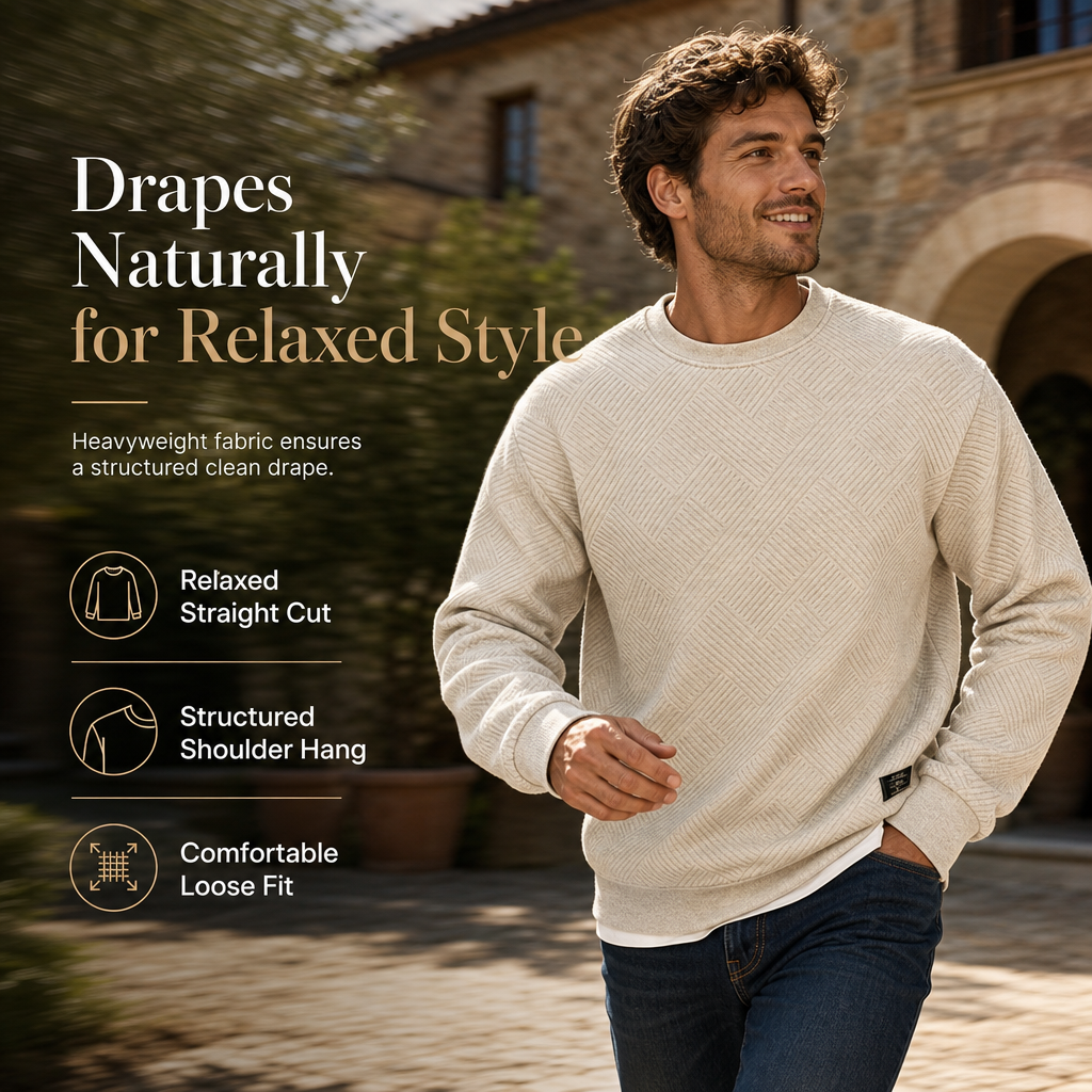 🖤🖤 Mens Long Sleeve Jacquard Crew Neck Sweatshirt Loose Fit Thickened Autumn Winter Top Plus Size