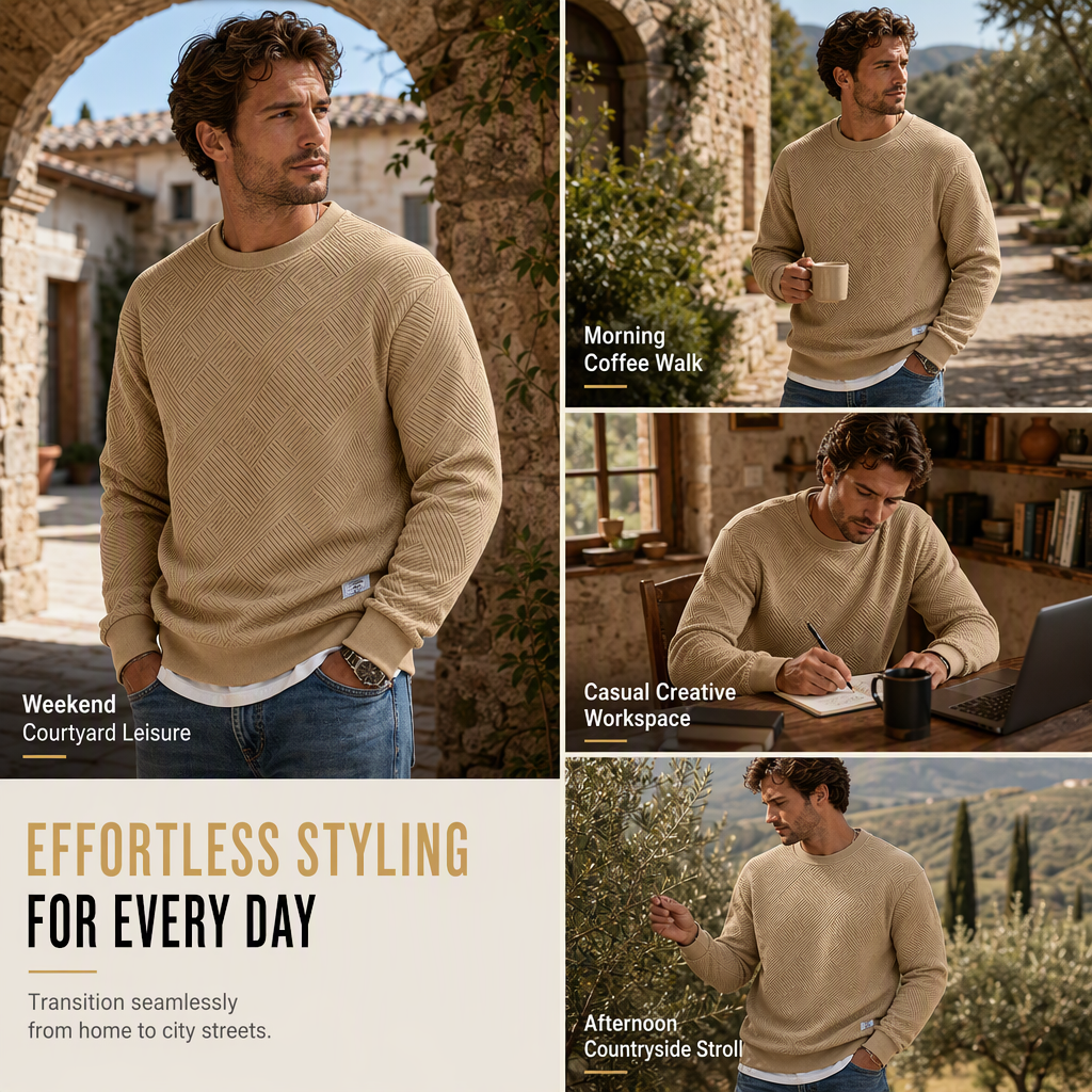 🖤🖤 Mens Long Sleeve Jacquard Crew Neck Sweatshirt Loose Fit Thickened Autumn Winter Top Plus Size