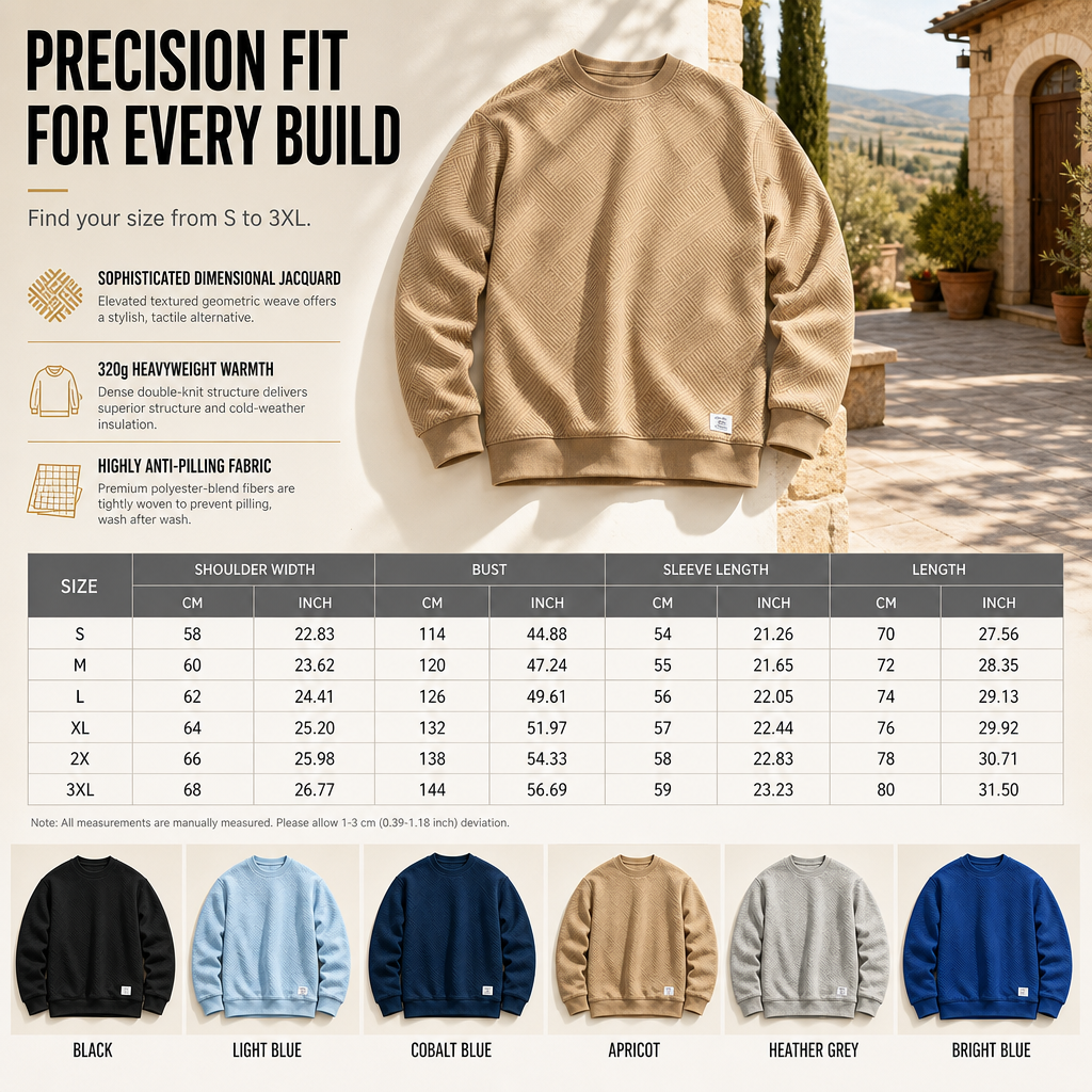🖤🖤 Mens Long Sleeve Jacquard Crew Neck Sweatshirt Loose Fit Thickened Autumn Winter Top Plus Size