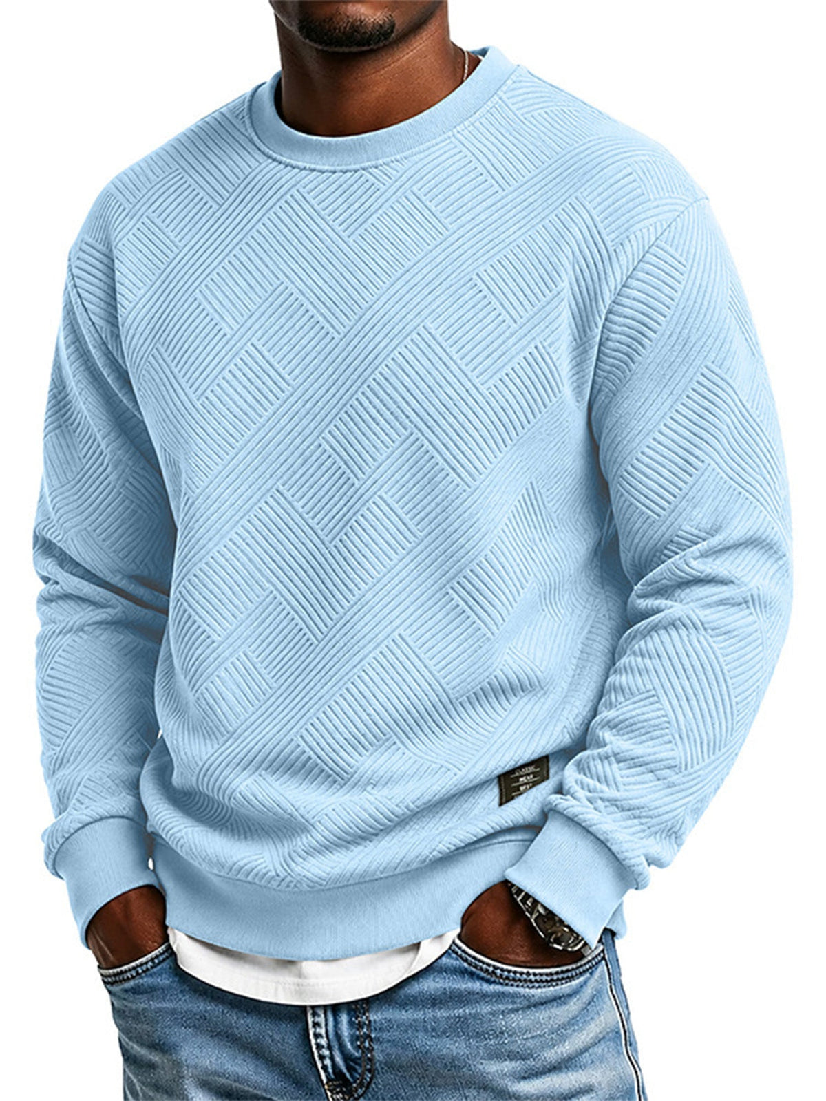 🖤🖤 Mens Long Sleeve Jacquard Crew Neck Sweatshirt Loose Fit Thickened Autumn Winter Top Plus Size