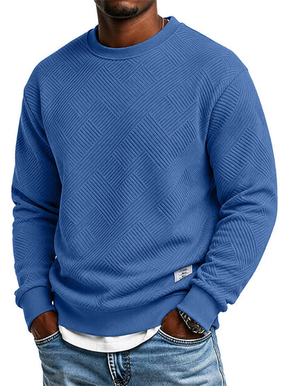 🖤🖤 Mens Long Sleeve Jacquard Crew Neck Sweatshirt Loose Fit Thickened Autumn Winter Top Plus Size