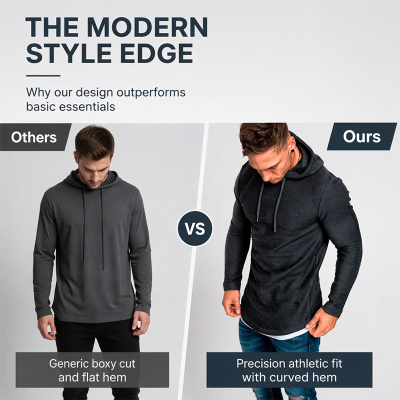 👕Modern Slim Fit, Irregular Cut🧥 Men's Modern Slim Irregular Hoodie – Dynamic Layering & Athletic Silhouette ✨