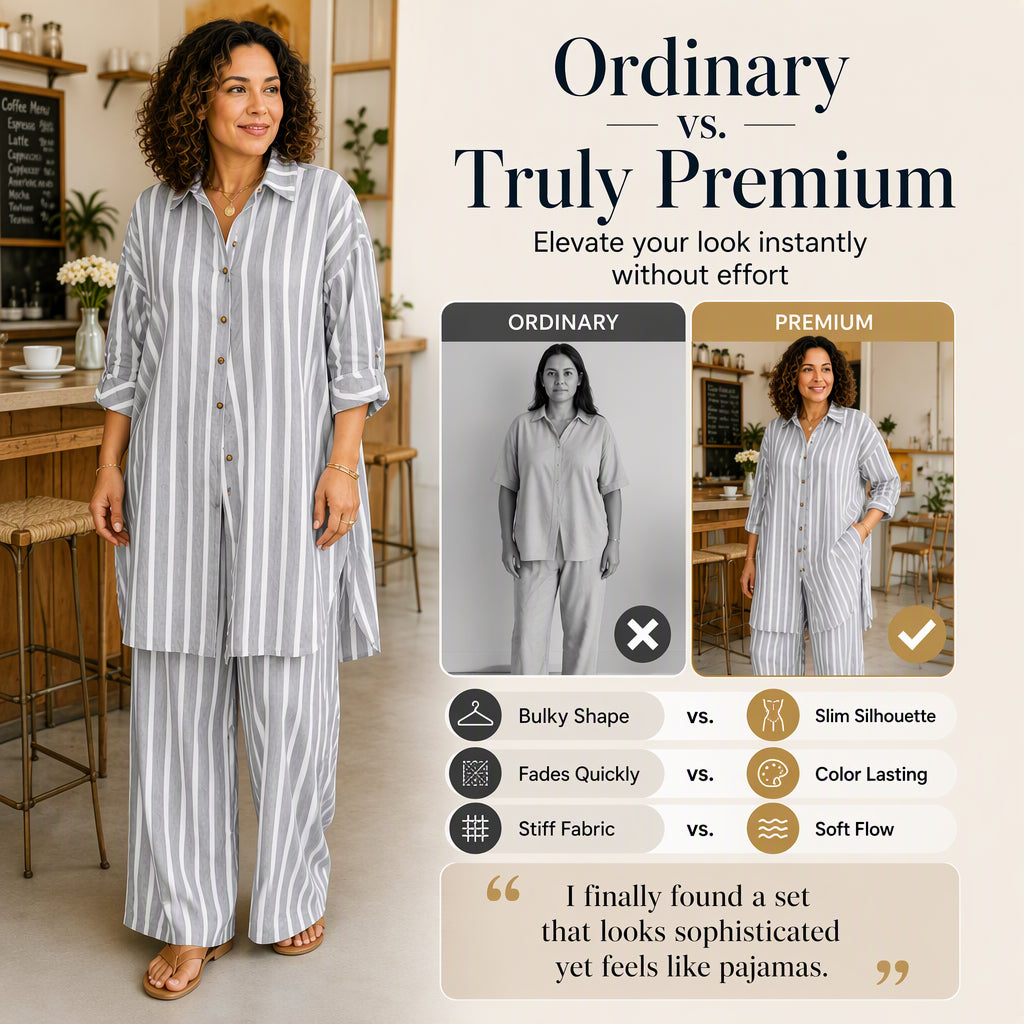 👖 Women's Striped Longline Shirt & Wide-Leg Pants Set – Effortless Style in One Set ✨