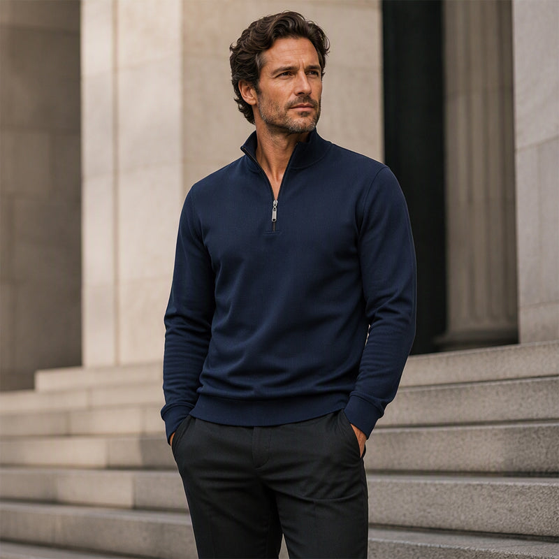 🧶Ribbed Texture, Minimalist Style🧥 Men's Half-Zip Ribbed Sweatshirt – Knit Texture, Soft & Warm ✨