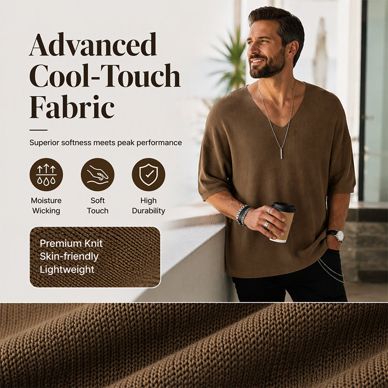 🌬️Breathable Knit, Skin-Friendly Comfort👕 Men's V-Neck Knit T-Shirt – Lightweight & Soft, Cool & Non-Stuffy ✨