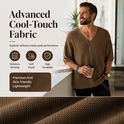 🌬️Breathable Knit, Skin-Friendly Comfort👕 Men's V-Neck Knit T-Shirt – Lightweight & Soft, Cool & Non-Stuffy ✨