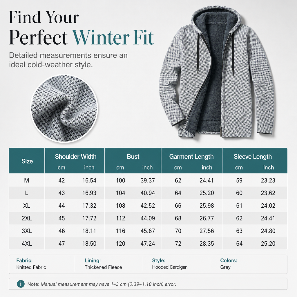 Men's Winter Hooded Fleece Lined Plaid Knit Cardigan Sweater Thick Long Sleeve Coat