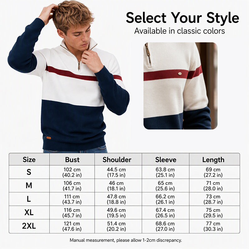 Men's Casual Color-Block Half-Zip Knit Sweater