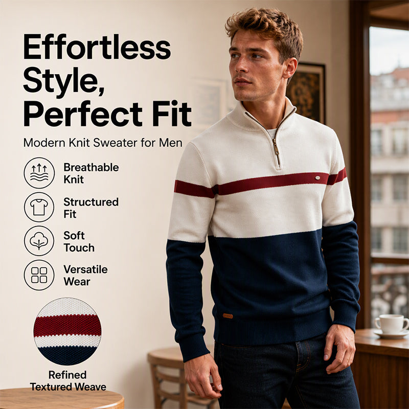 Men's Casual Color-Block Half-Zip Knit Sweater