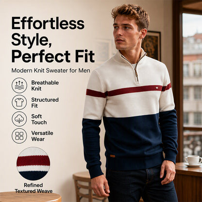 Men's Casual Color-Block Half-Zip Knit Sweater