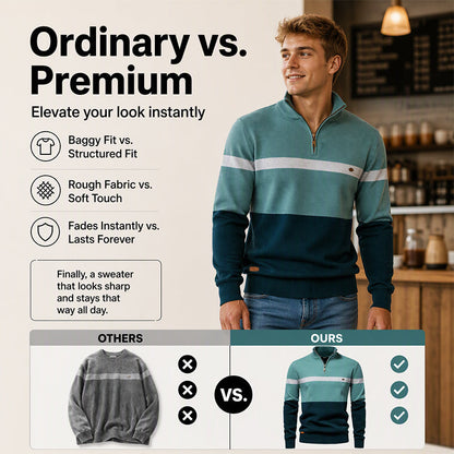 Men's Casual Color-Block Half-Zip Knit Sweater