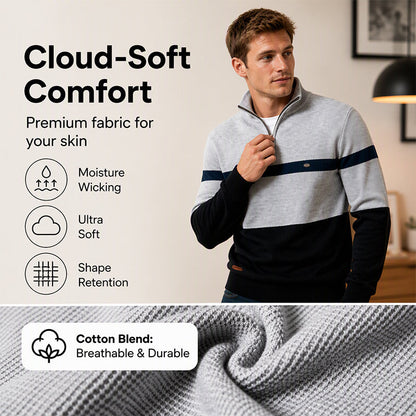 Men's Casual Color-Block Half-Zip Knit Sweater