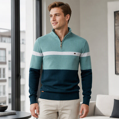 Men's Casual Color-Block Half-Zip Knit Sweater
