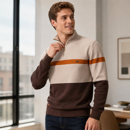 Men's Casual Color-Block Half-Zip Knit Sweater