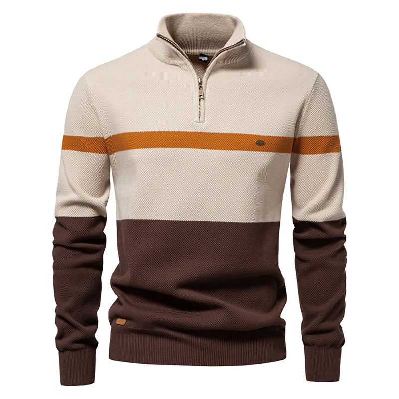 Men's Casual Color-Block Half-Zip Knit Sweater