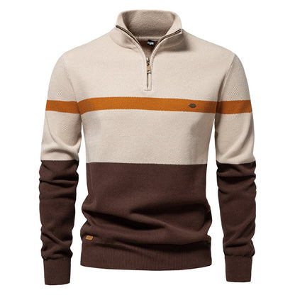 Men's Casual Color-Block Half-Zip Knit Sweater