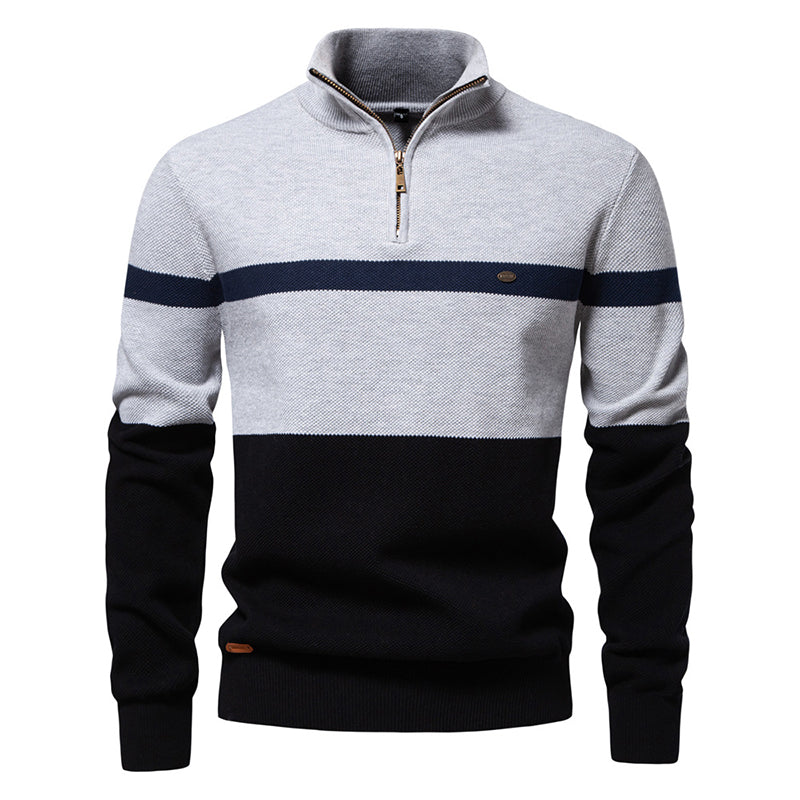 Men's Casual Color-Block Half-Zip Knit Sweater