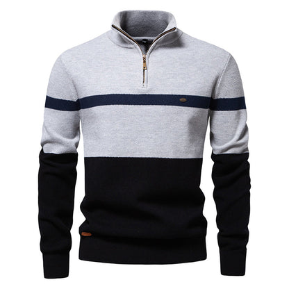 Men's Casual Color-Block Half-Zip Knit Sweater