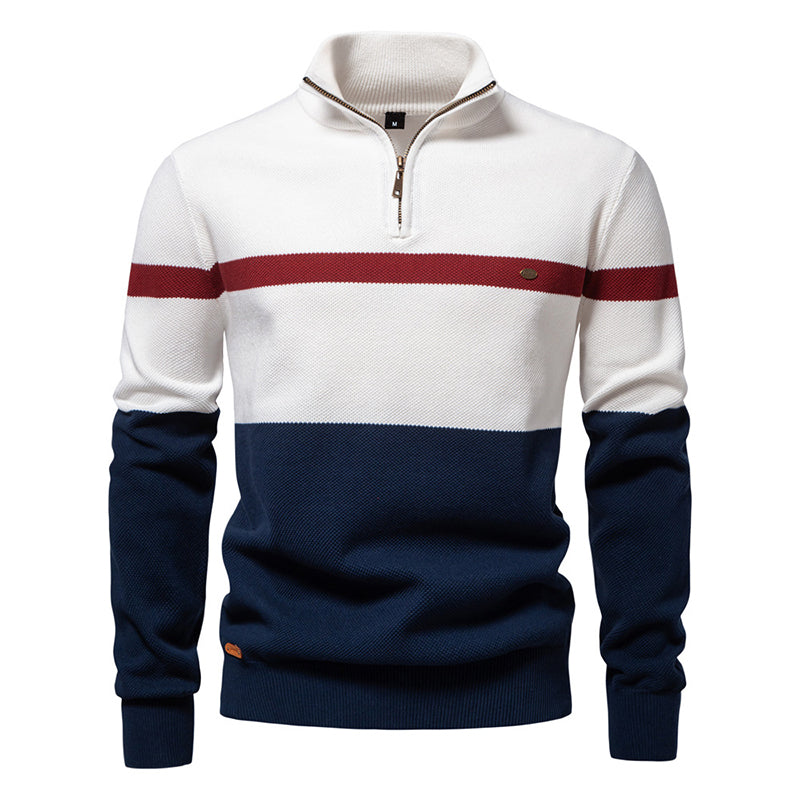 Men's Casual Color-Block Half-Zip Knit Sweater