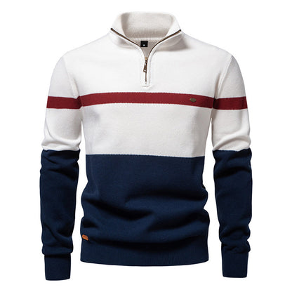 Men's Casual Color-Block Half-Zip Knit Sweater