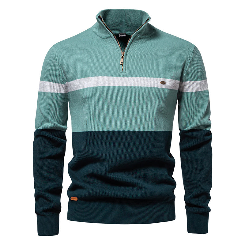 Men's Casual Color-Block Half-Zip Knit Sweater