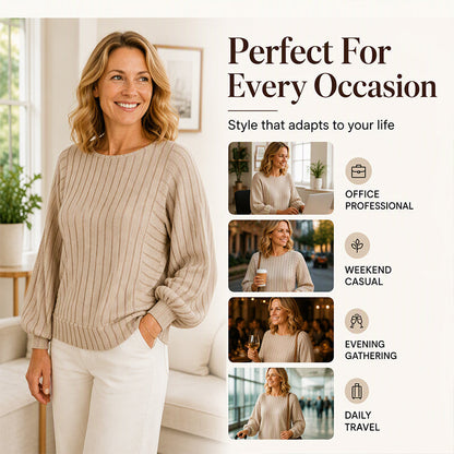 Women's Casual Lantern Sleeve Ribbed Knit Pullover