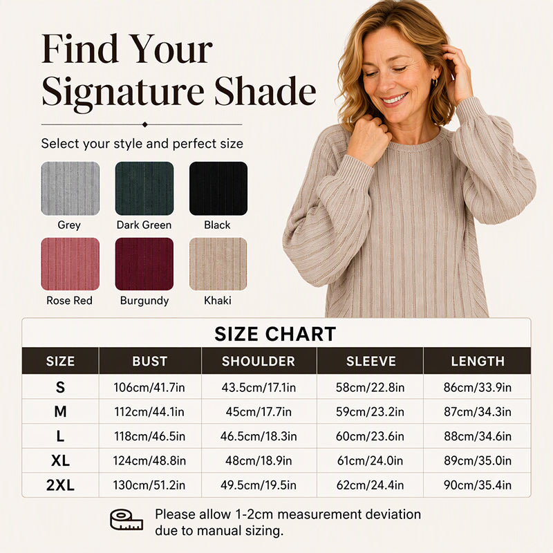 Women's Casual Lantern Sleeve Ribbed Knit Pullover