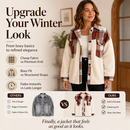 Women's Plaid Plush Patchwork Button-Down Jacket